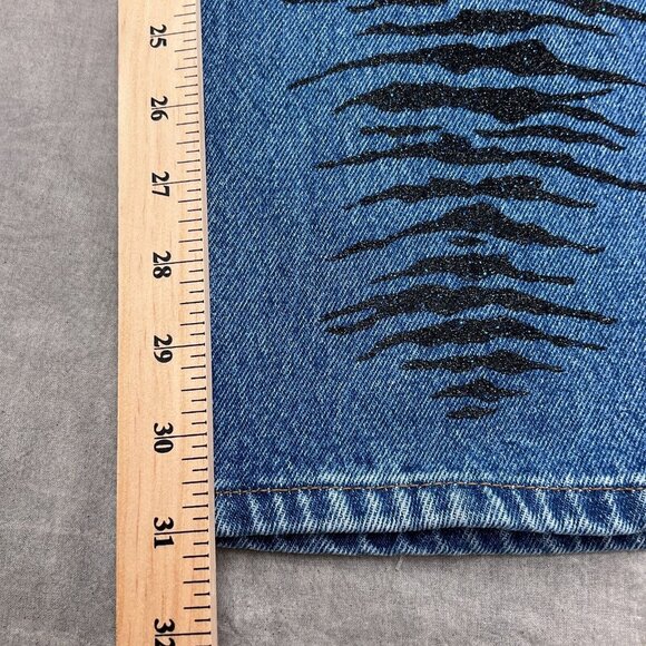 Red X Jeans Juniors 11 29Wx 31L Blue Black Tiger Stripe Glitter Bootcut Rock NWT - Picture 10 of 14